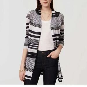 Loft Stripe Open Long Cardigan Lightweight Blue and White Large